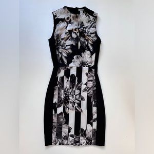 H&M Floral Pattern Dress Women’s Size 2 Black & White Sleeveless Knee-Length